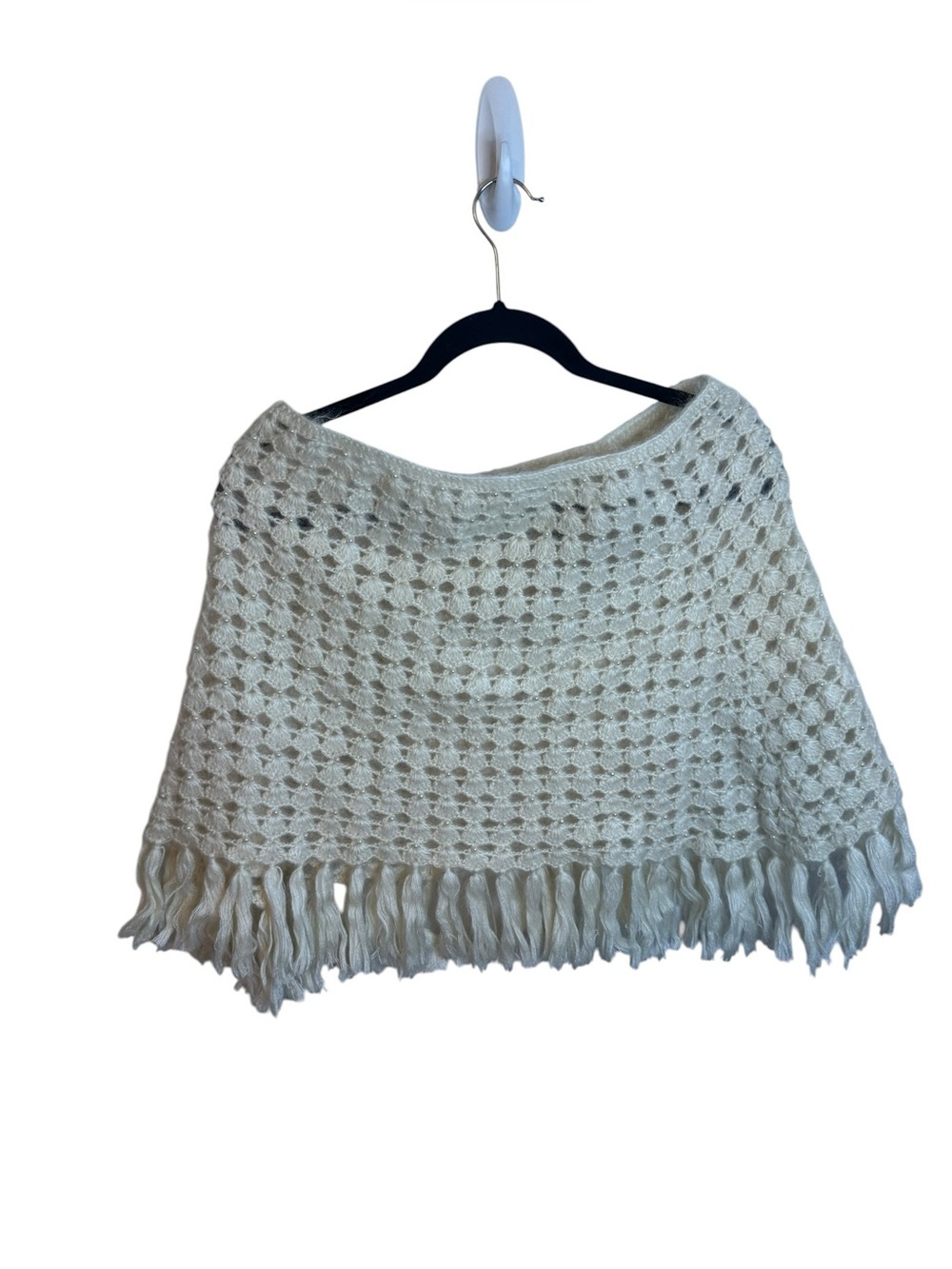 Burberry Mohair Silk Crochet Knit Pearl Poncho